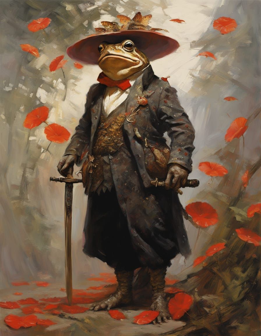 Toad Warrior in Whirlwind of Scarlet Petals