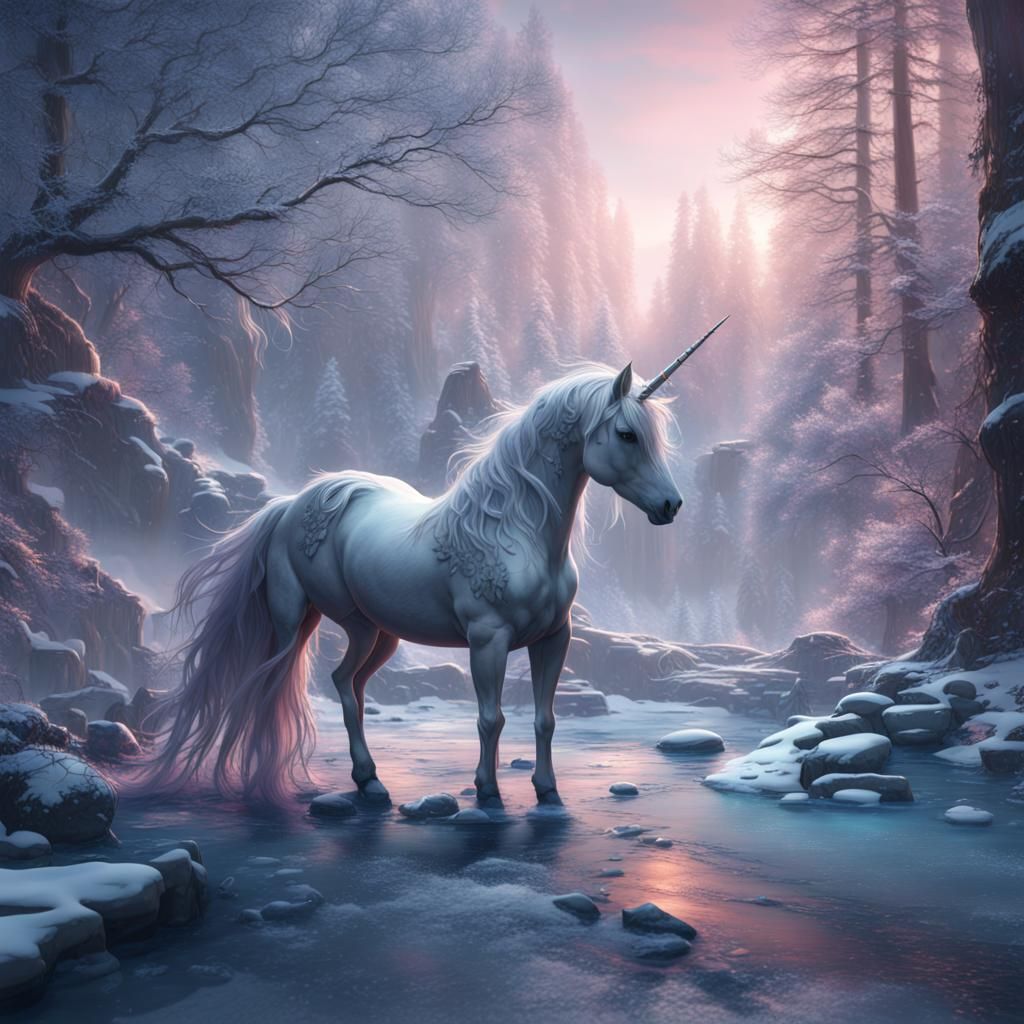Unicorn in Winter Fantasy Concept Art