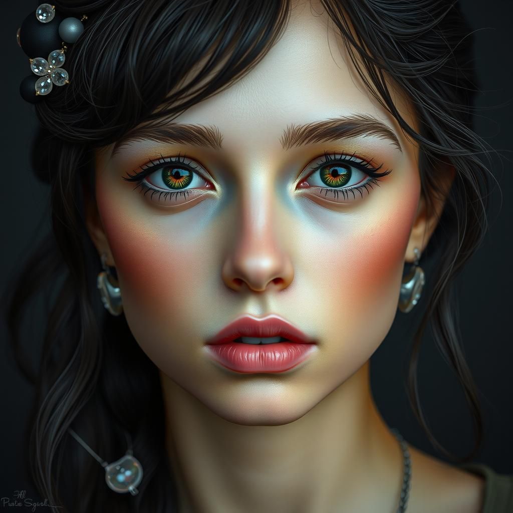 Photorealistic Portrait of a Woman with Glass Accents