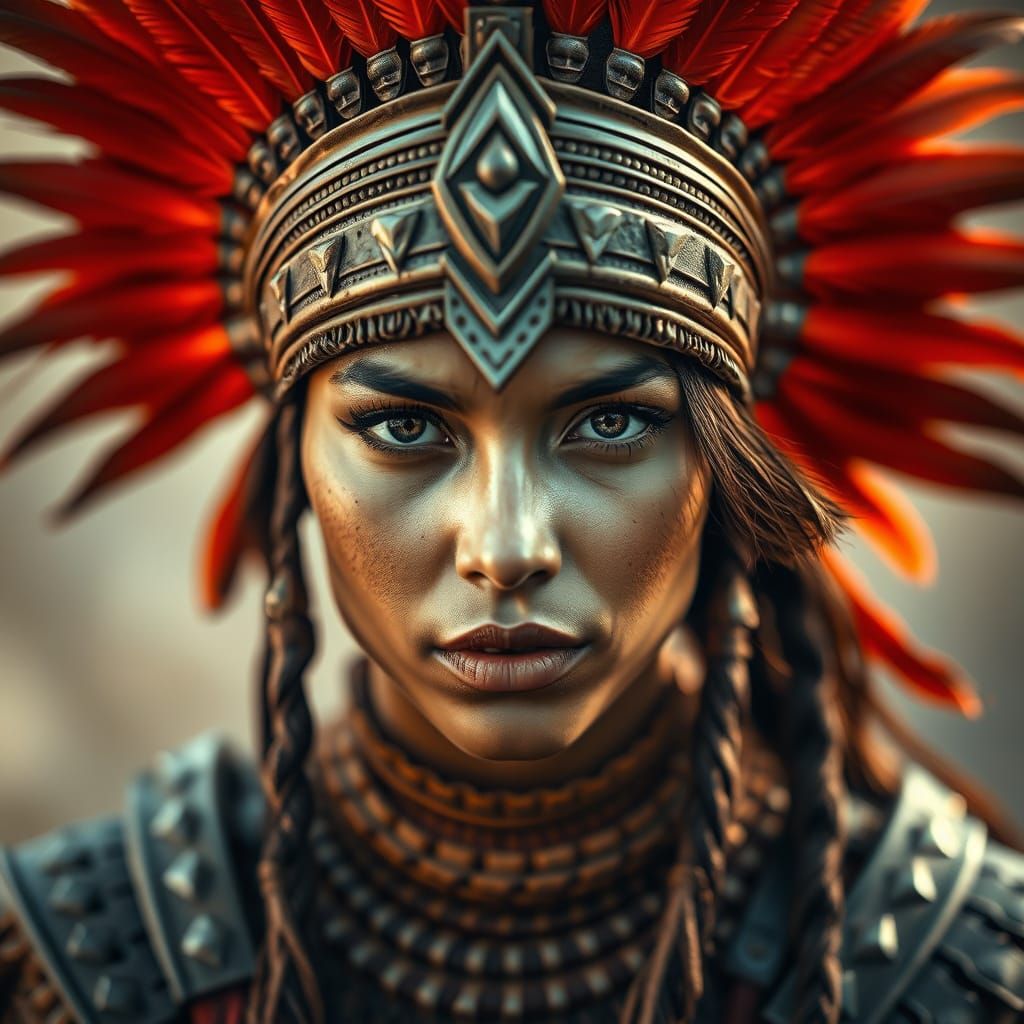 Ancient Latina Warrior Woman in Mesoamerican Armor