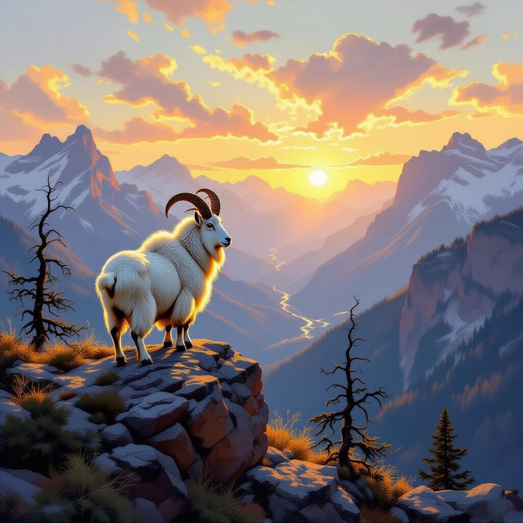 Majestic Mountain Goat on Windswept Peak