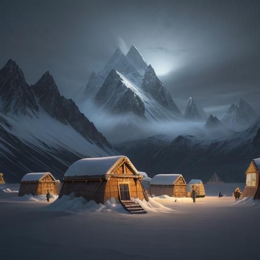 Igloos Under Midnight Sun: Fantasy Concept Art