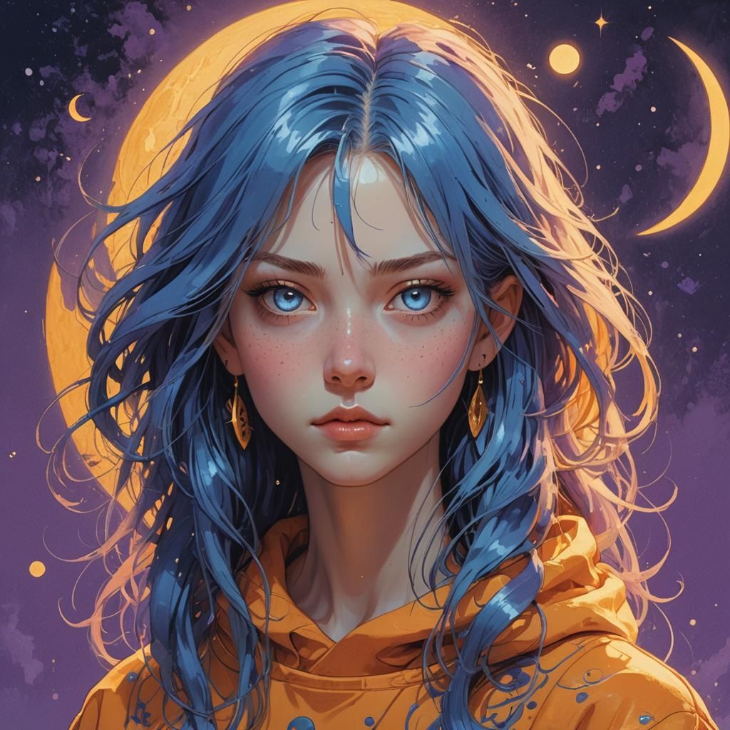 Fantasy Portrait of Girl with Moon Sweatshirt