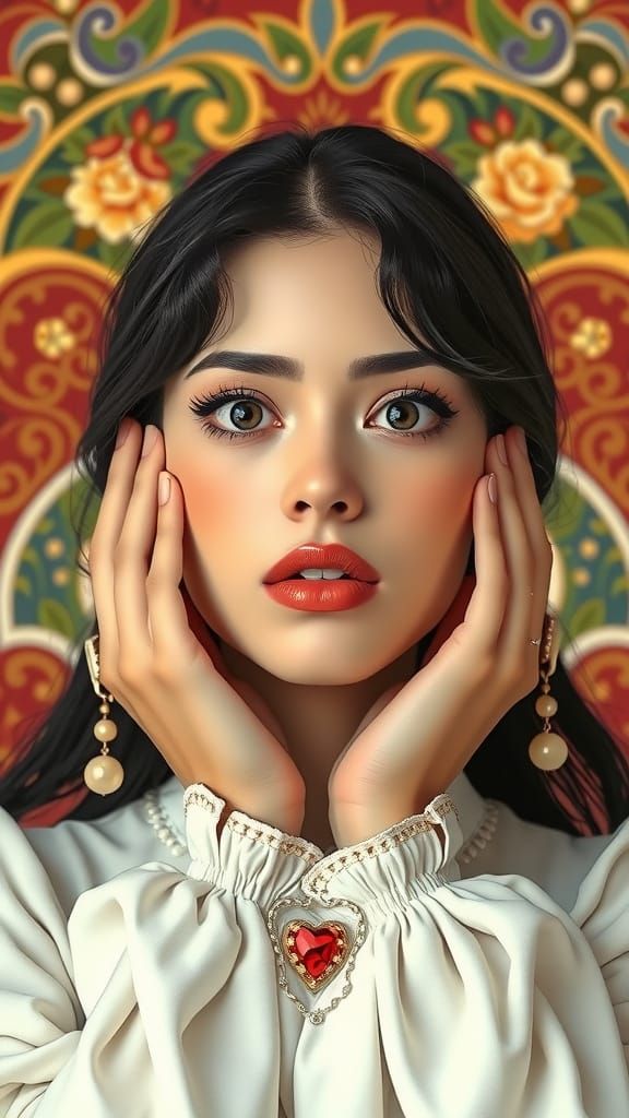 Amazed Woman in Art Nouveau Style