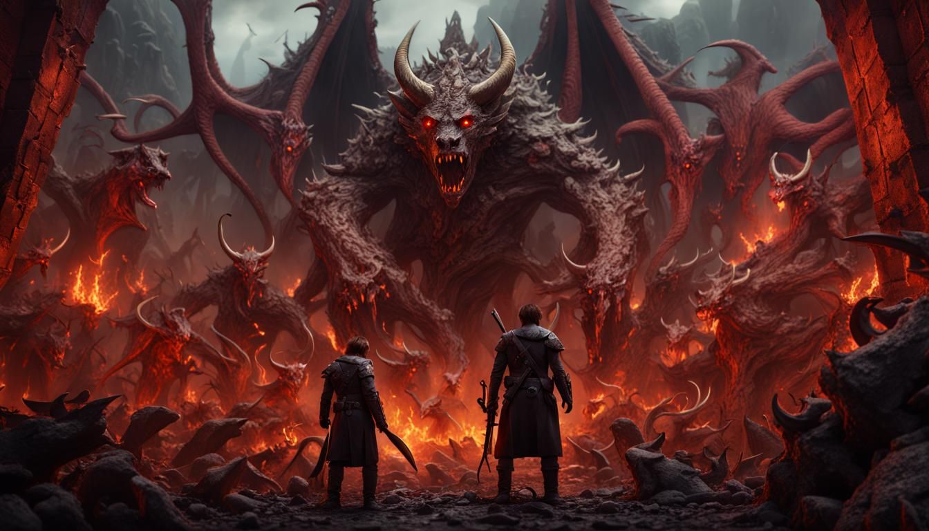 Mercenary Observing Hellish Horde at Gates of Doom