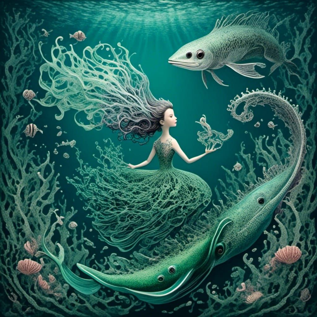 Pastel Kraken with Rough Sails in Blue Sea