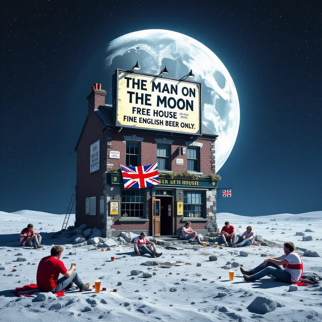 Lunar Pub Scene with St. George Flags