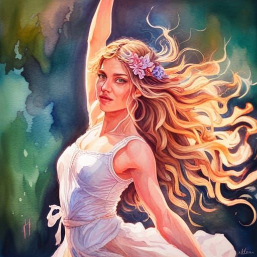 Joyful Girl Dancing: Watercolor Art Portrait