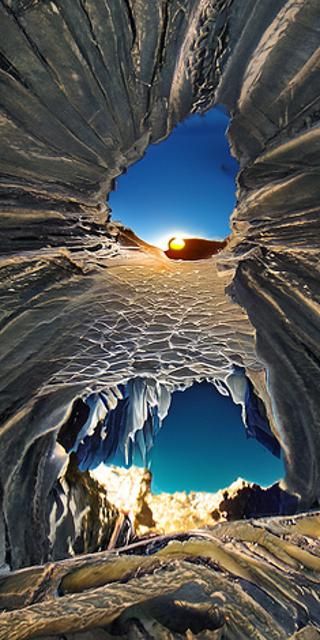 Infinite Icy Cave with Celestial Bodies Trapped