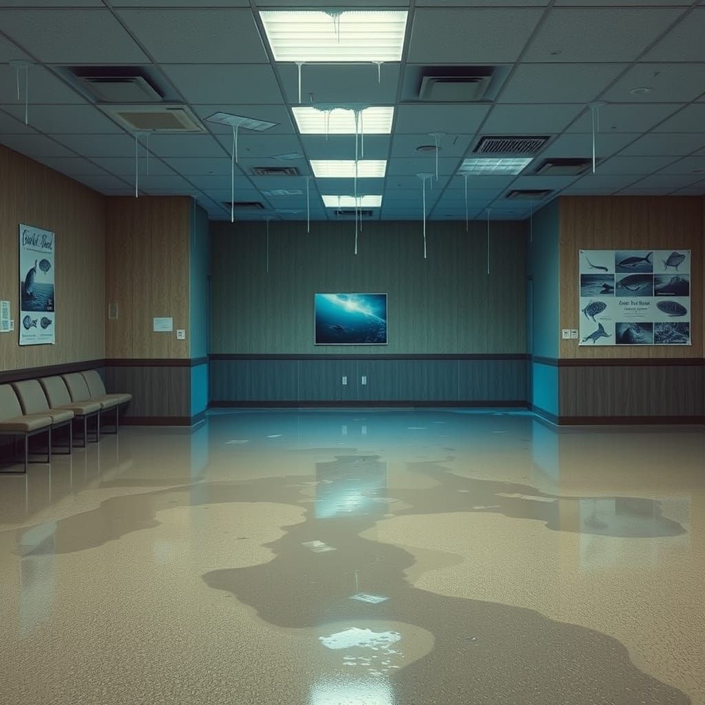 Flooded Waiting Room in Dreamy Digital Art Style