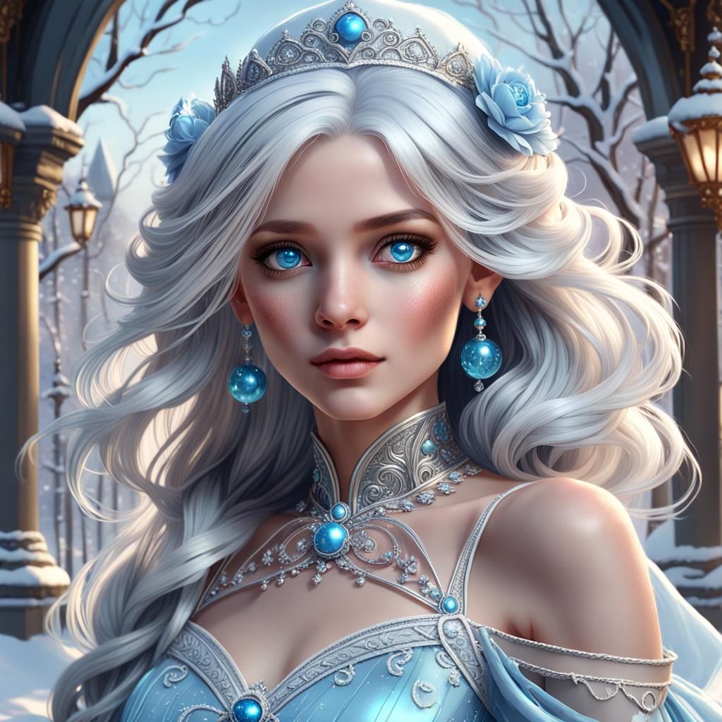 Winter Princess Portrait in Hyperdetailed Lighting