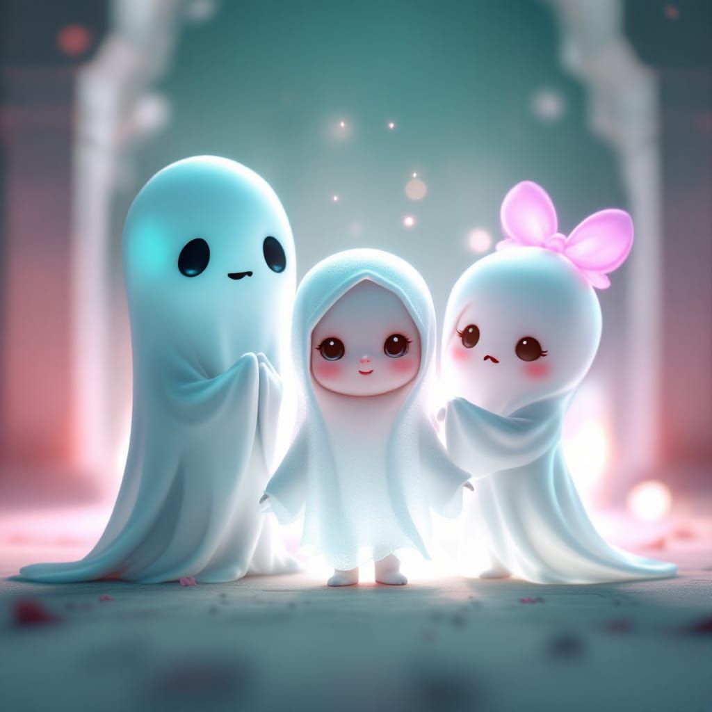 Adorable Chibi Baby Ghost in 3D Claymation Style