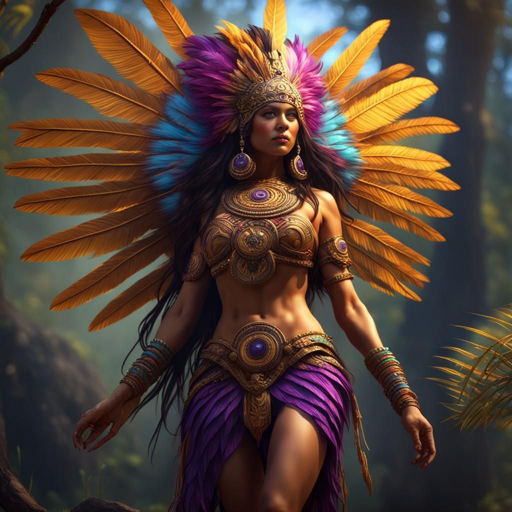 Golden Aztec Goddess in Dark Fantasy Style