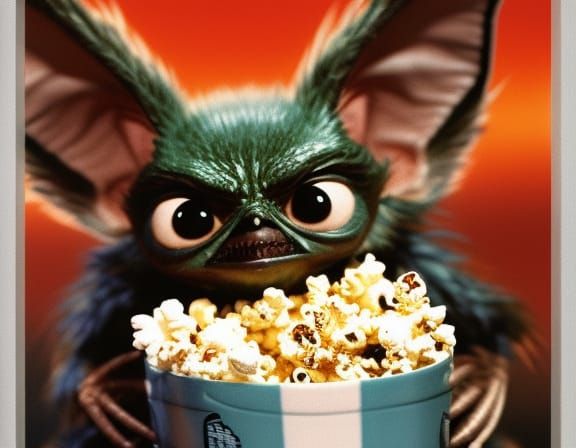 Evil Gremlin Stripe Enjoys Movie Night