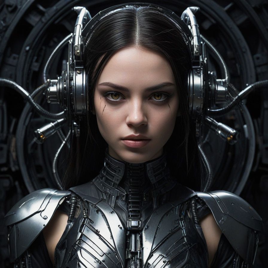 Cyberpunk Goddess with Glimmering Red Eye