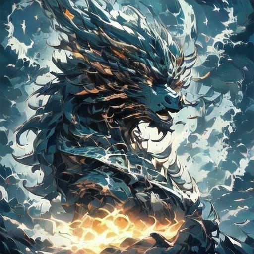 Dark Anime Girl with Dragon in Misty Manga Style