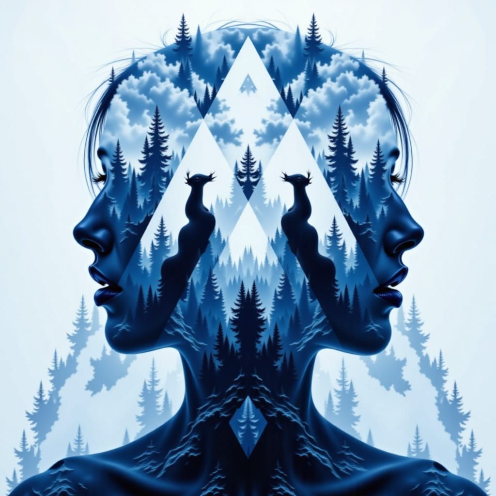 Surreal Double Exposure with Geometric Triangles and Silhoue...
