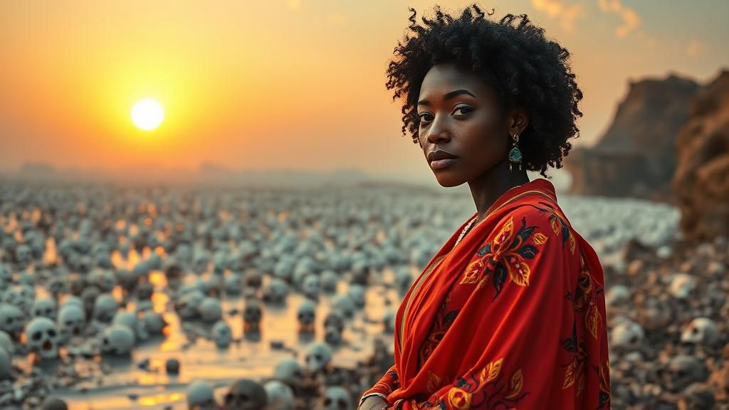 Mystical African Woman in Surreal Bone Landscape