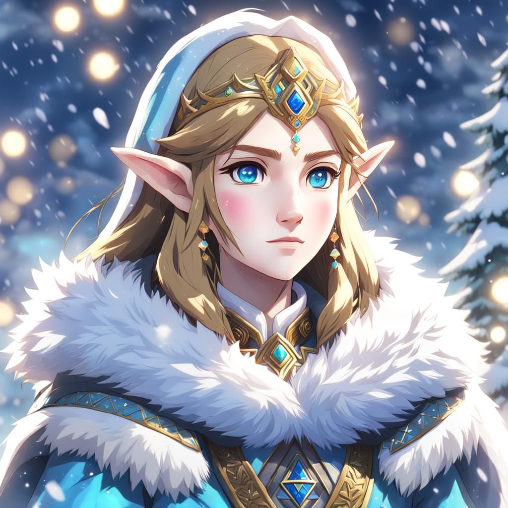 Princess Zelda in Winter Fur Coat, 3D Anime Art