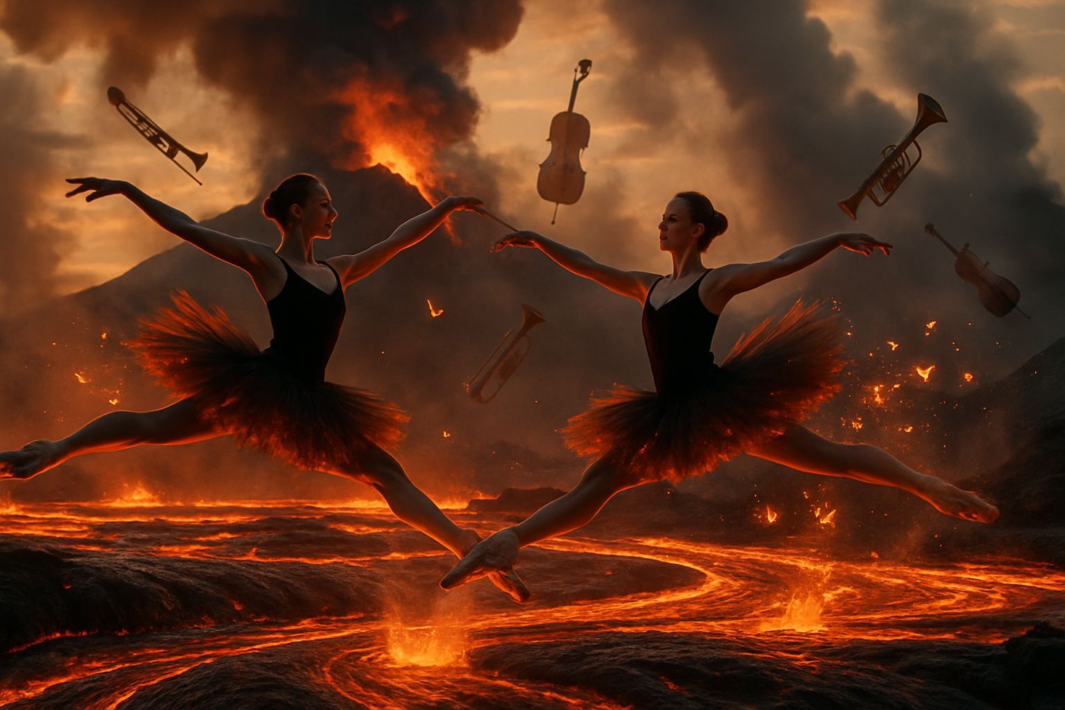 Hyperrealistic photograph of elegant ballet dancers performi...