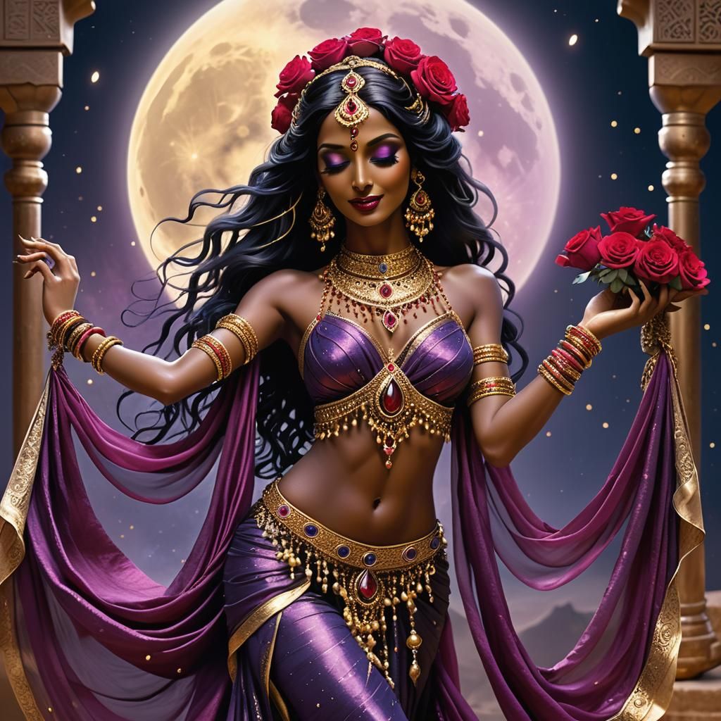 Arabian Dancer in Plum Silks with Thermal Hues