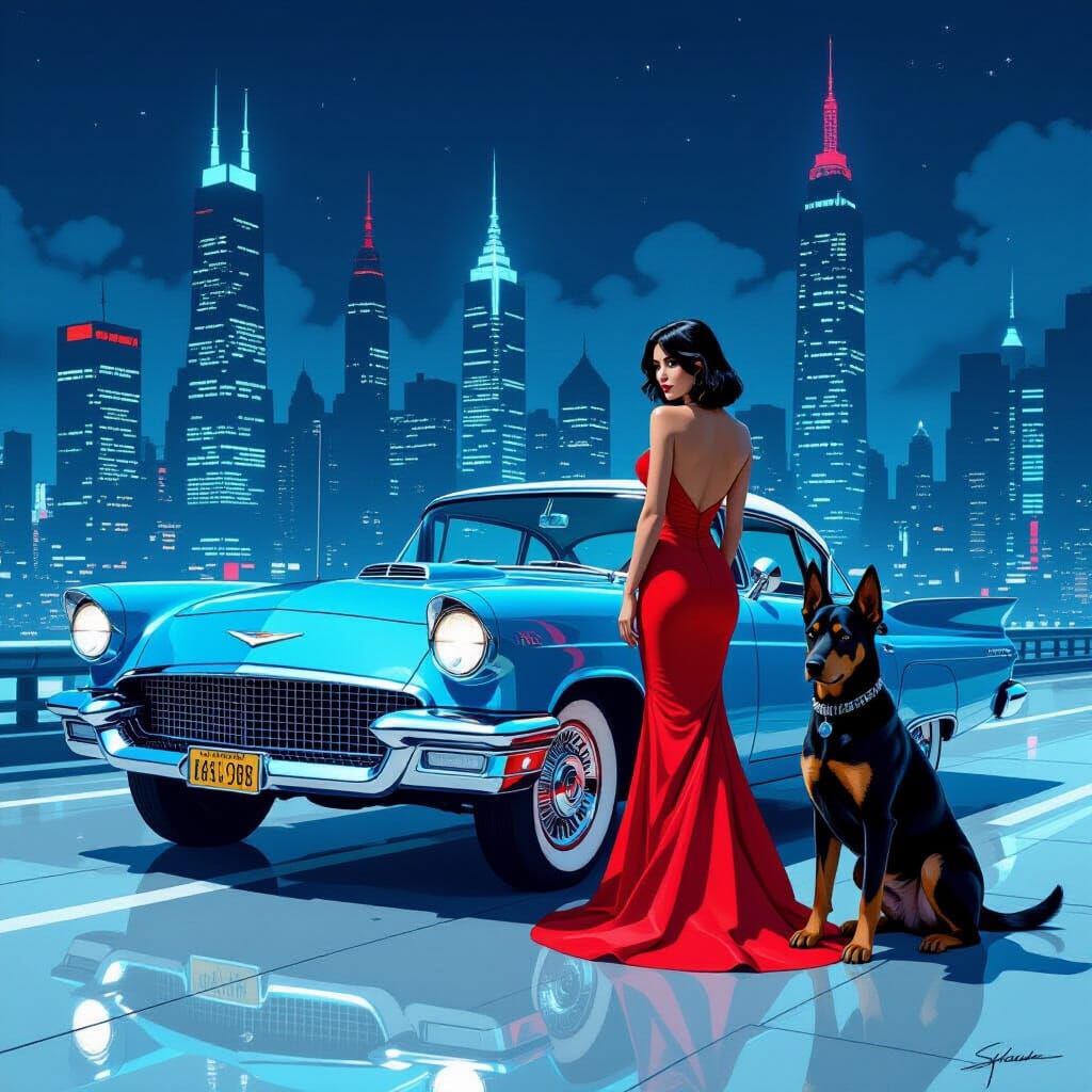 Futuristic Coupe in Cyberpunk City at Night