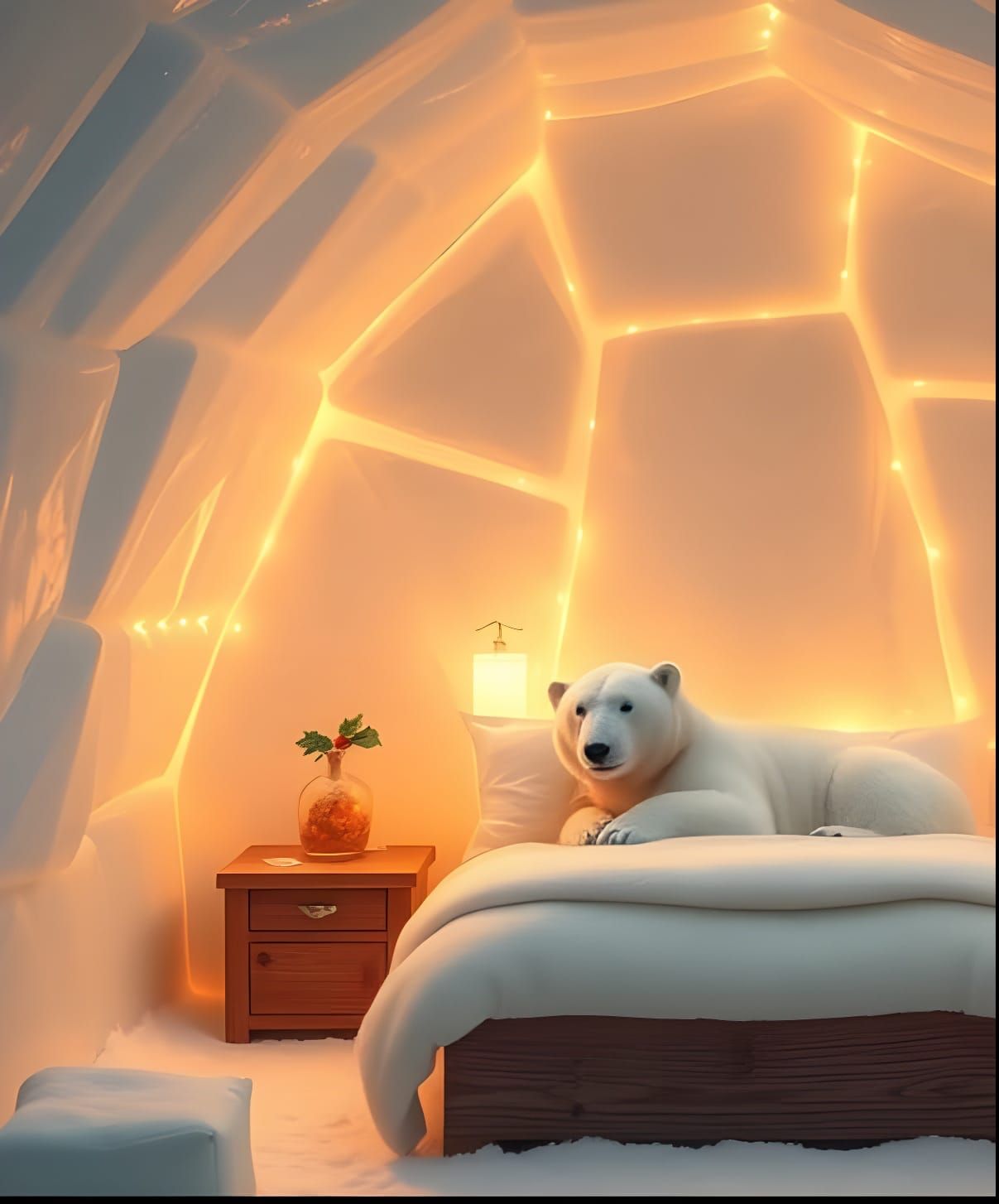 Festive Polar Bear in Cozy Ice Igloo