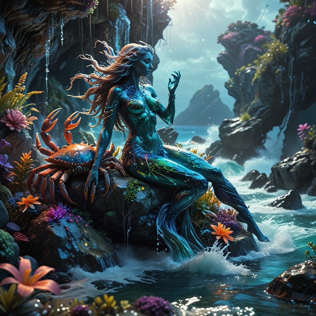 Goddess Amphitrite Sits Serenely Amid Oceanic Paradise