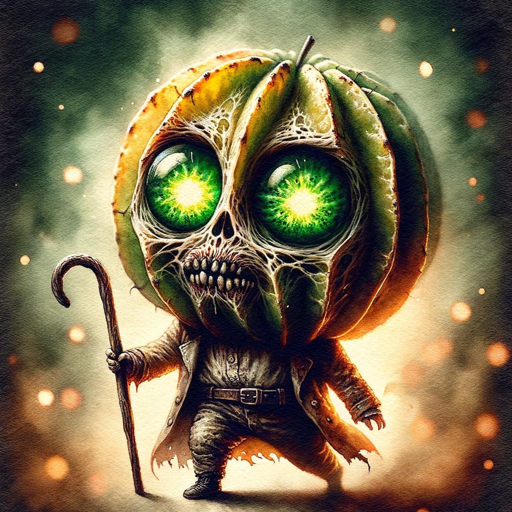 Ethereal Glow of Undead Starfruit Character in Watercolor