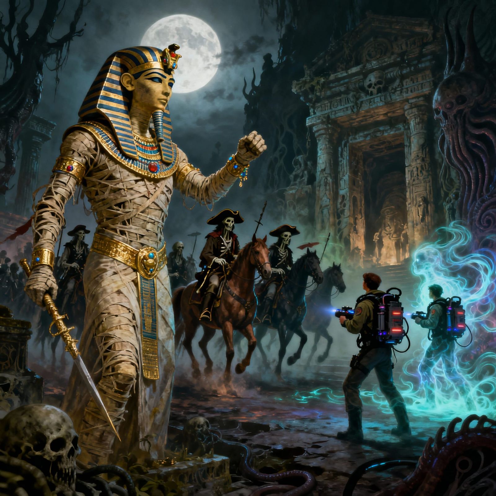 Pharaoh Mummy Leads Pirate Cavalry Against Ghost Hunters