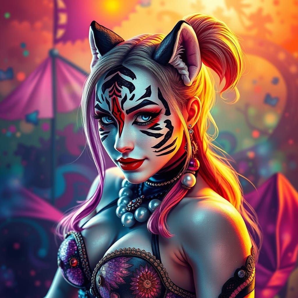 Tiger-Striped Mermaid Warrior in Painterly Anime Style