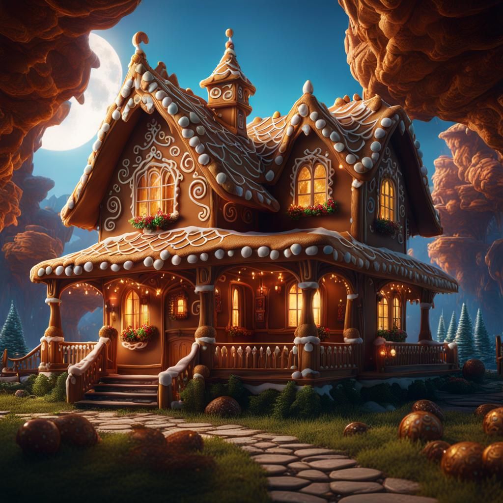 Fantastical Gingerbread House in Detailed Matte Painting