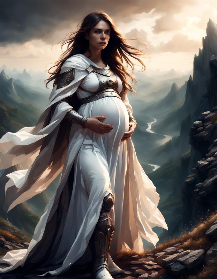 Epic Pregnant Fighter on a Mountainside