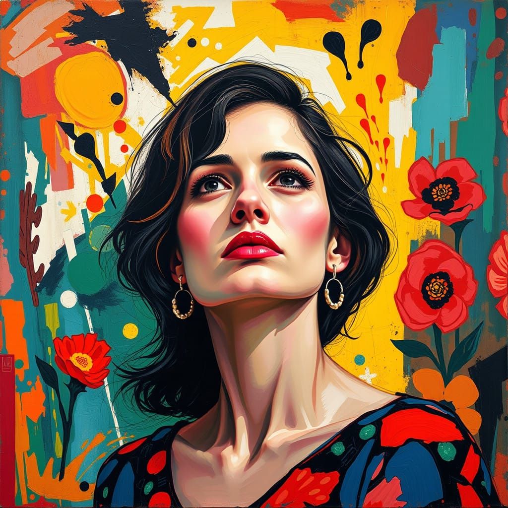 Expressive Portrait amidst Abstract Environment in Vibrant C...