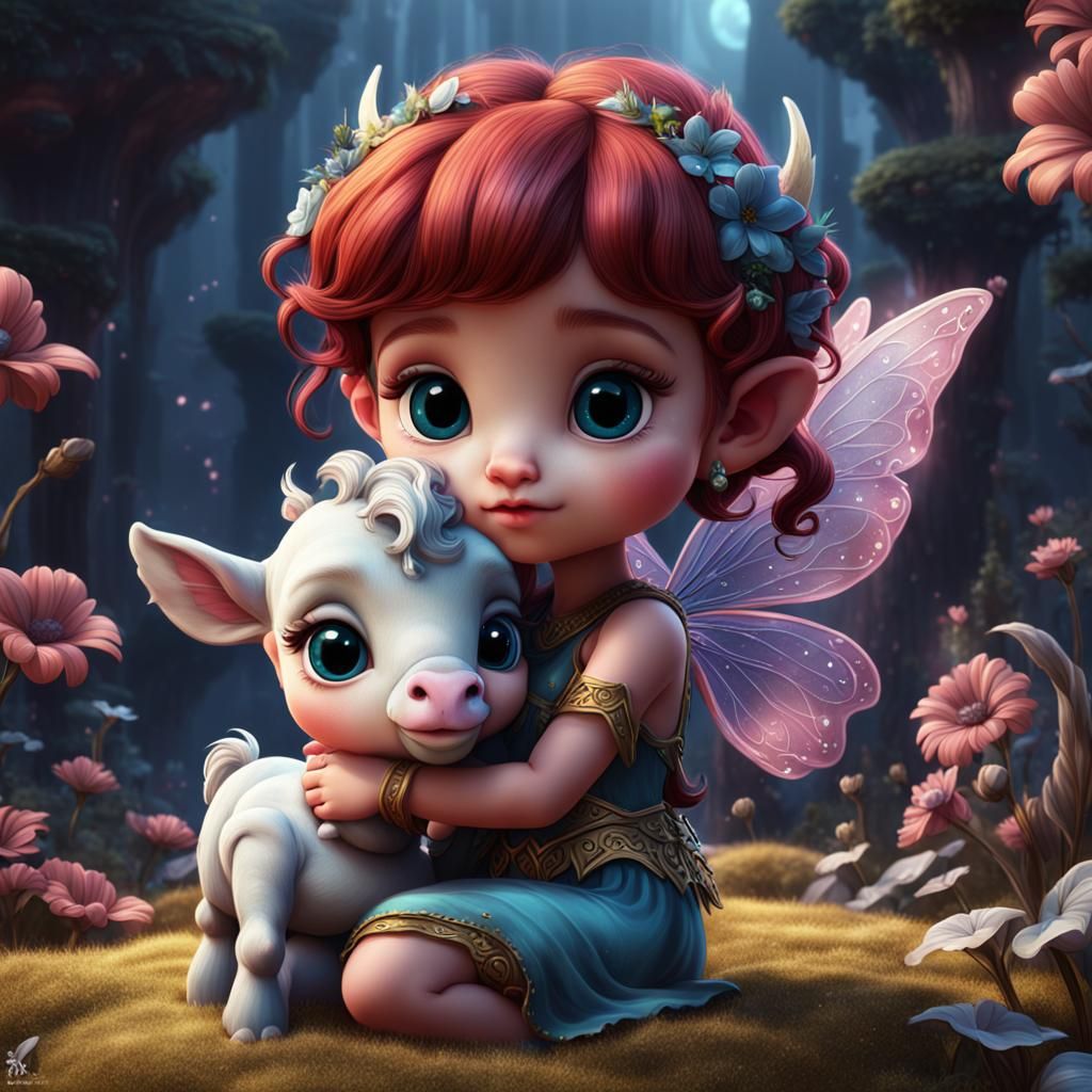Enchanting Baby Fairy and Centaur Snuggle, Detailed Fantasy ...