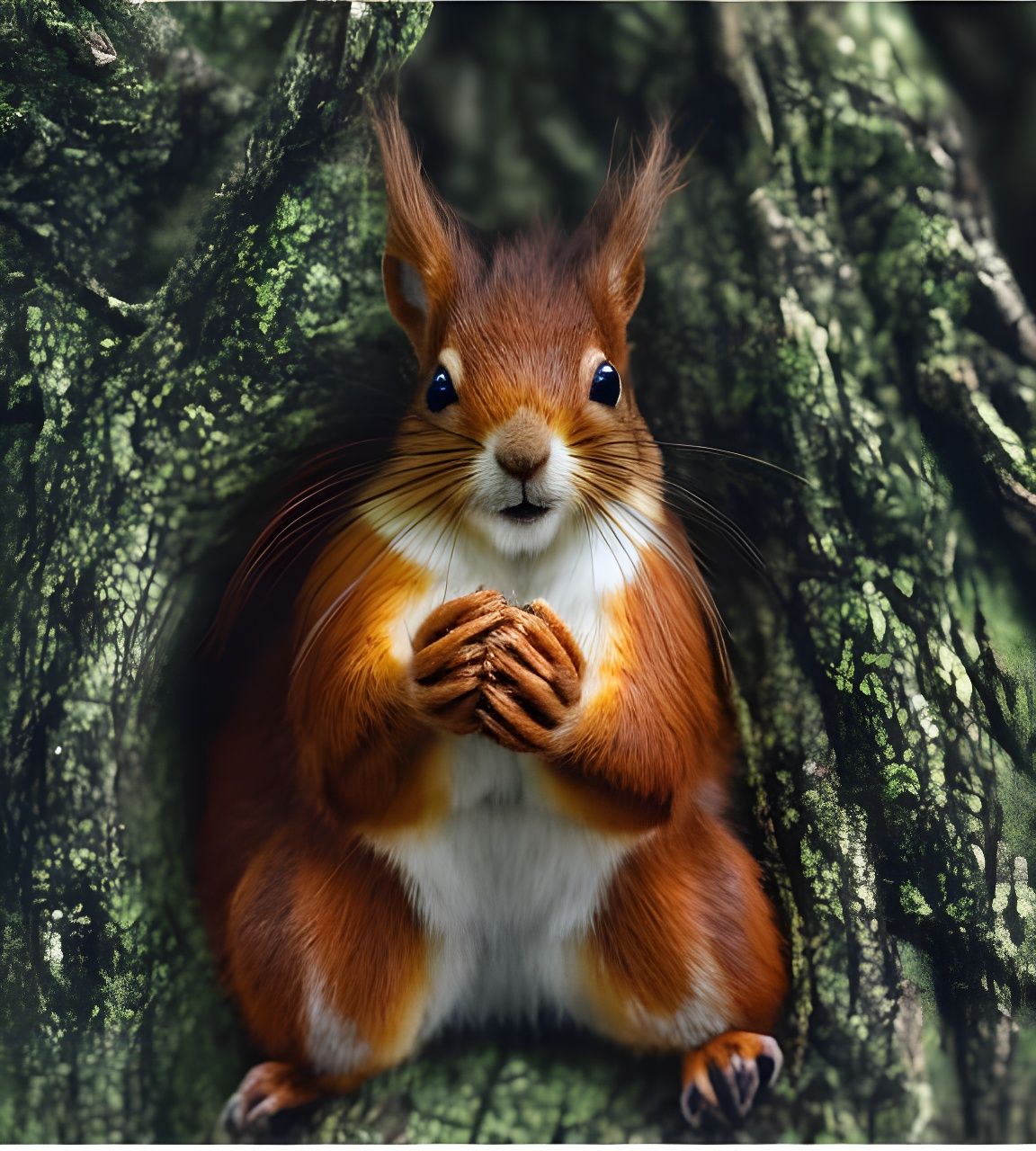 Hyperrealistic Red Squirrel with Nut, Detailed Photograph