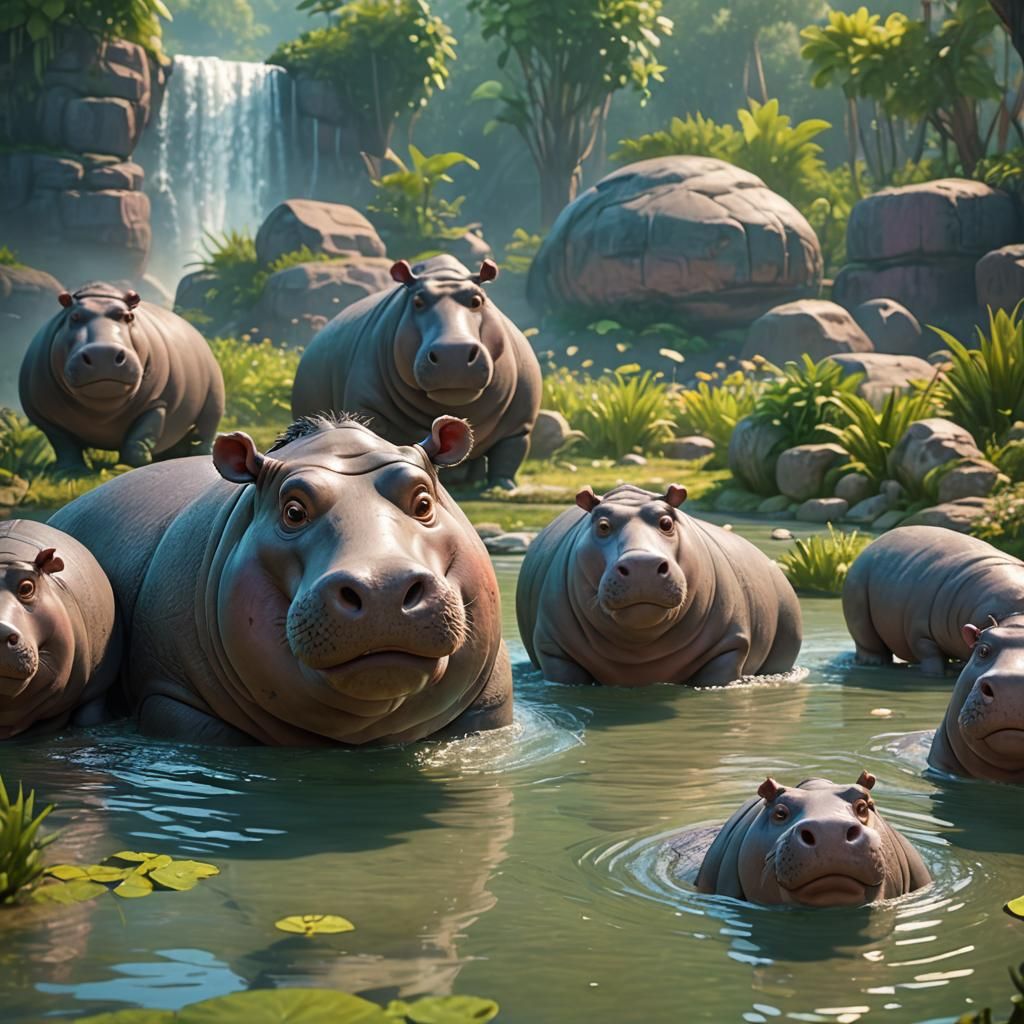 Cartoon Hippo in 3D Digital Art Style