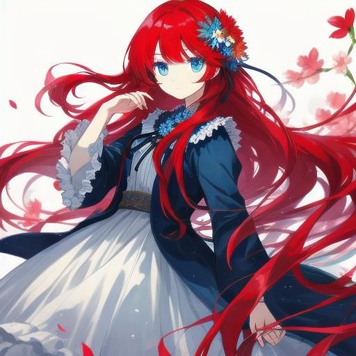 Red-Haired Girl with Flower: AI-Generated Portrait