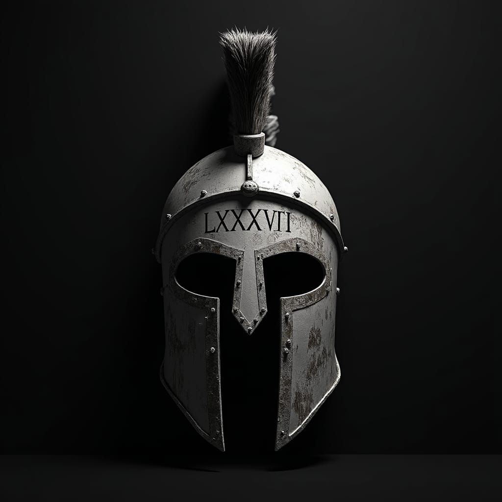 Dramatic Spartan Helmet Illustration in Black and White