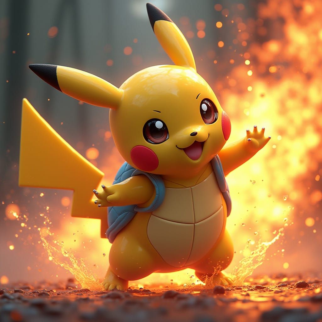 Squirtle Wields Water Jets in Epic Fire Battle Amid Swirling...