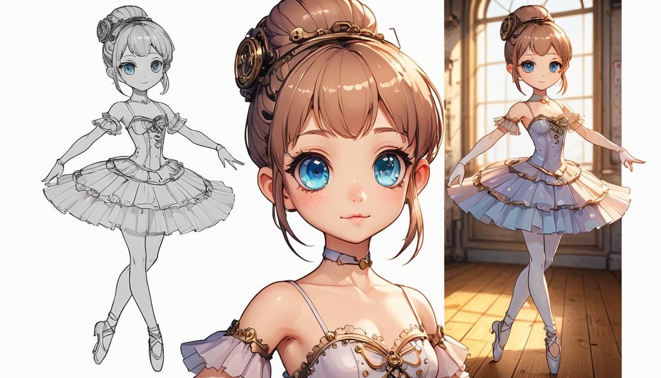 Steampunk Ballerina in Detailed 3D Anime Art