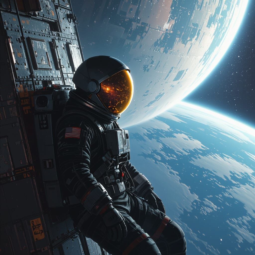 Astronaut Adrift Near Derelict Station in Sci-Fi Style