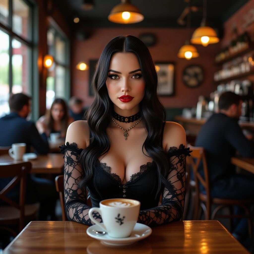 Wednesday Addams Enjoys A Cafe Night Out