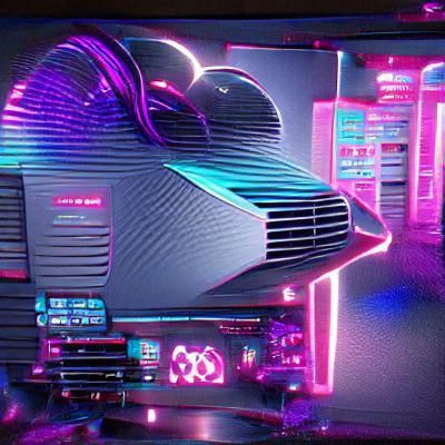 Neon Vaporwave Computer at Night in 3D