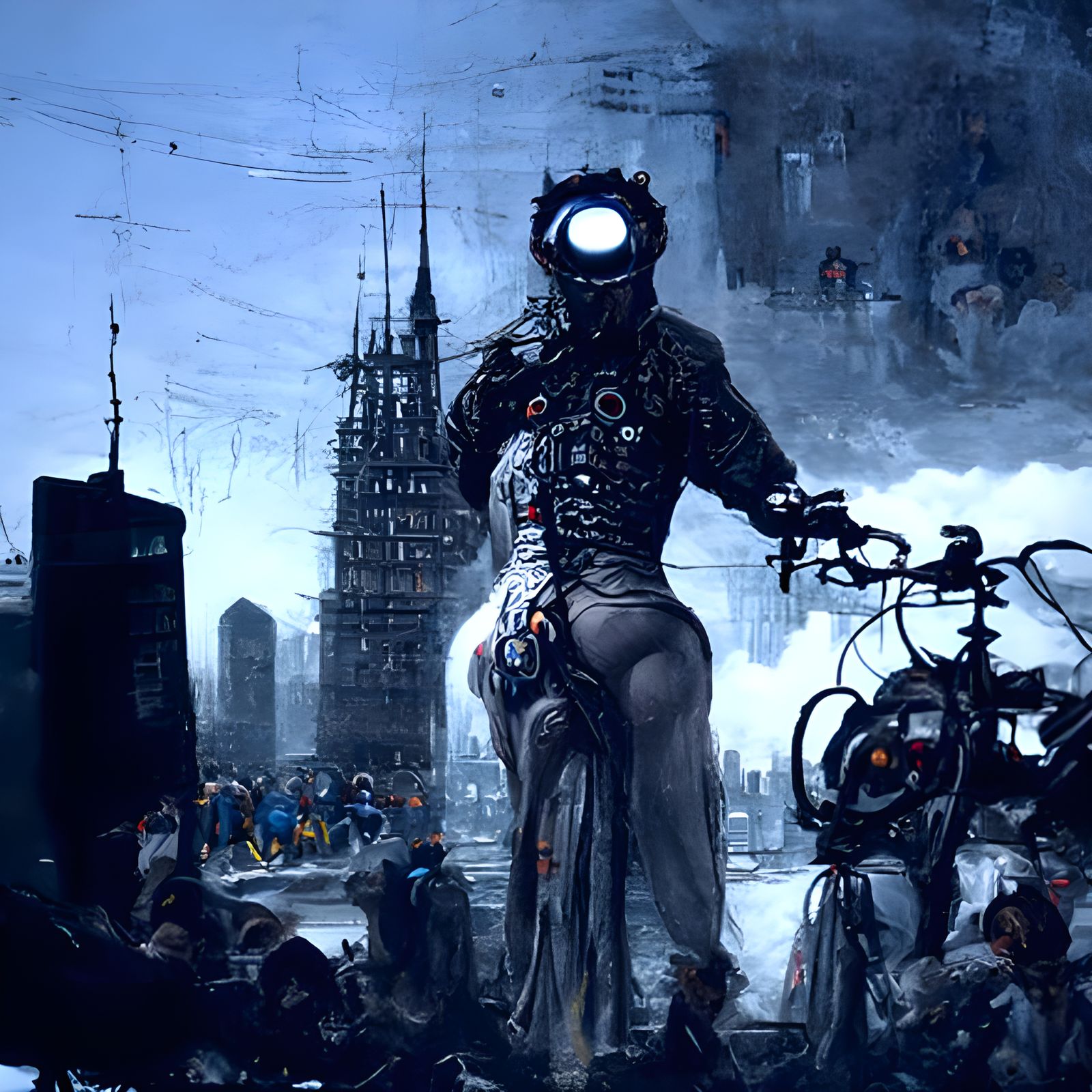Cyclopic Cyborg in Cyberpunk City Panorama