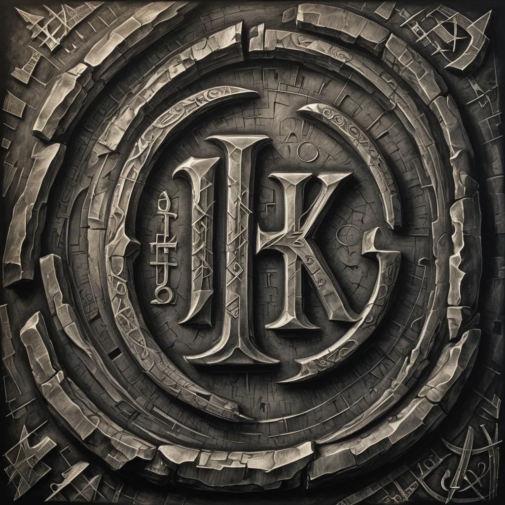 Glowing Word of Power in Stone, Charcoal Drawing