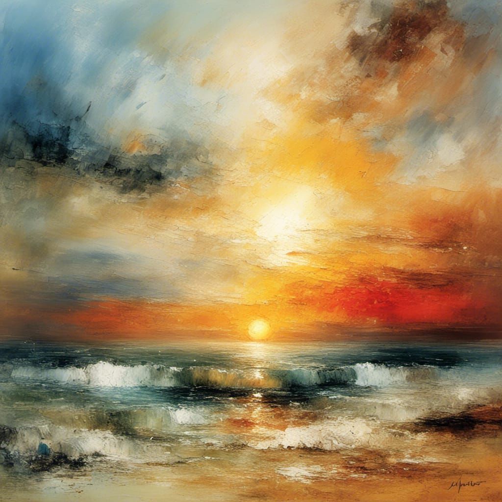 Abstract Sunset Beach Inspired by Impressionism