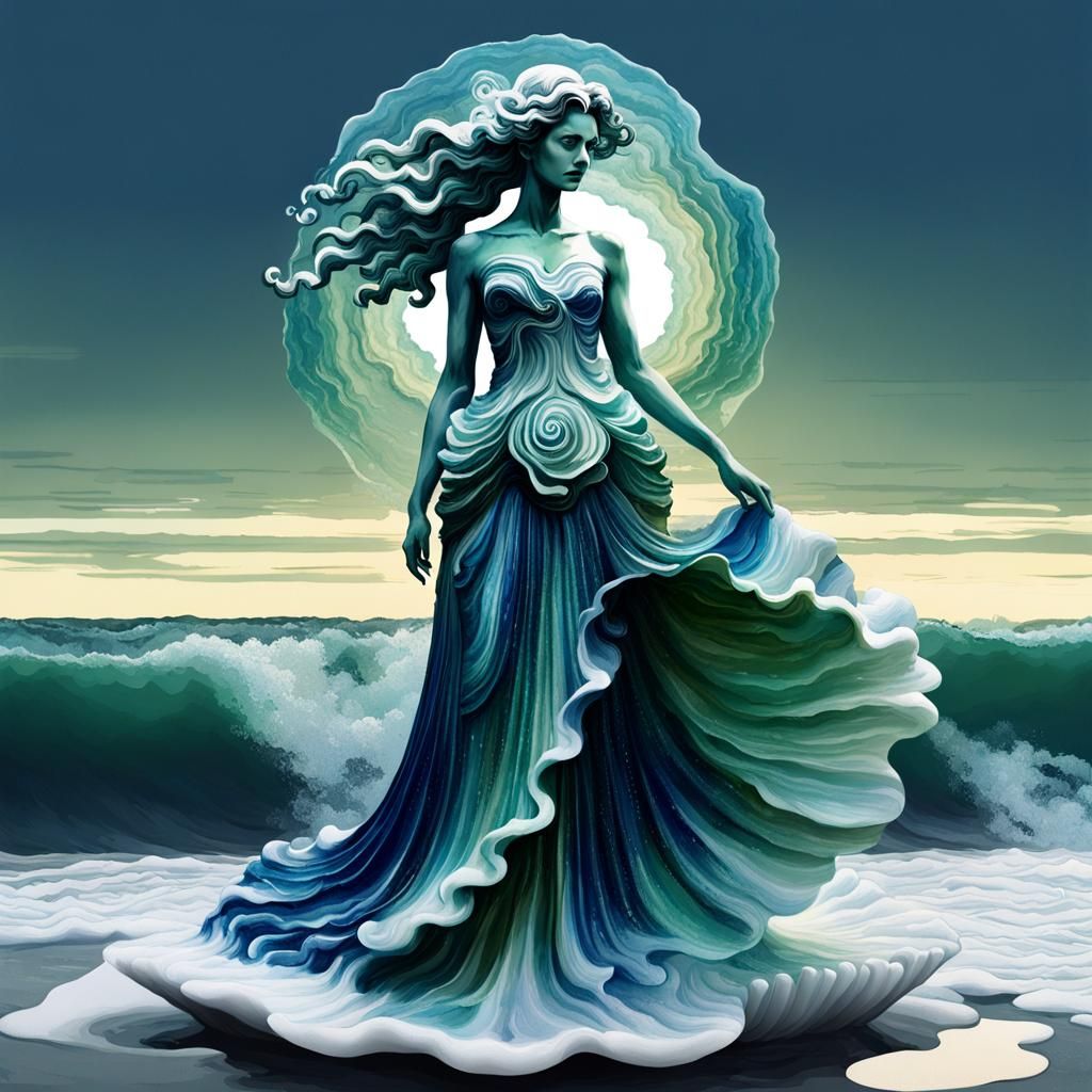 Seafoam Aphrodite Glitch Art Portrait