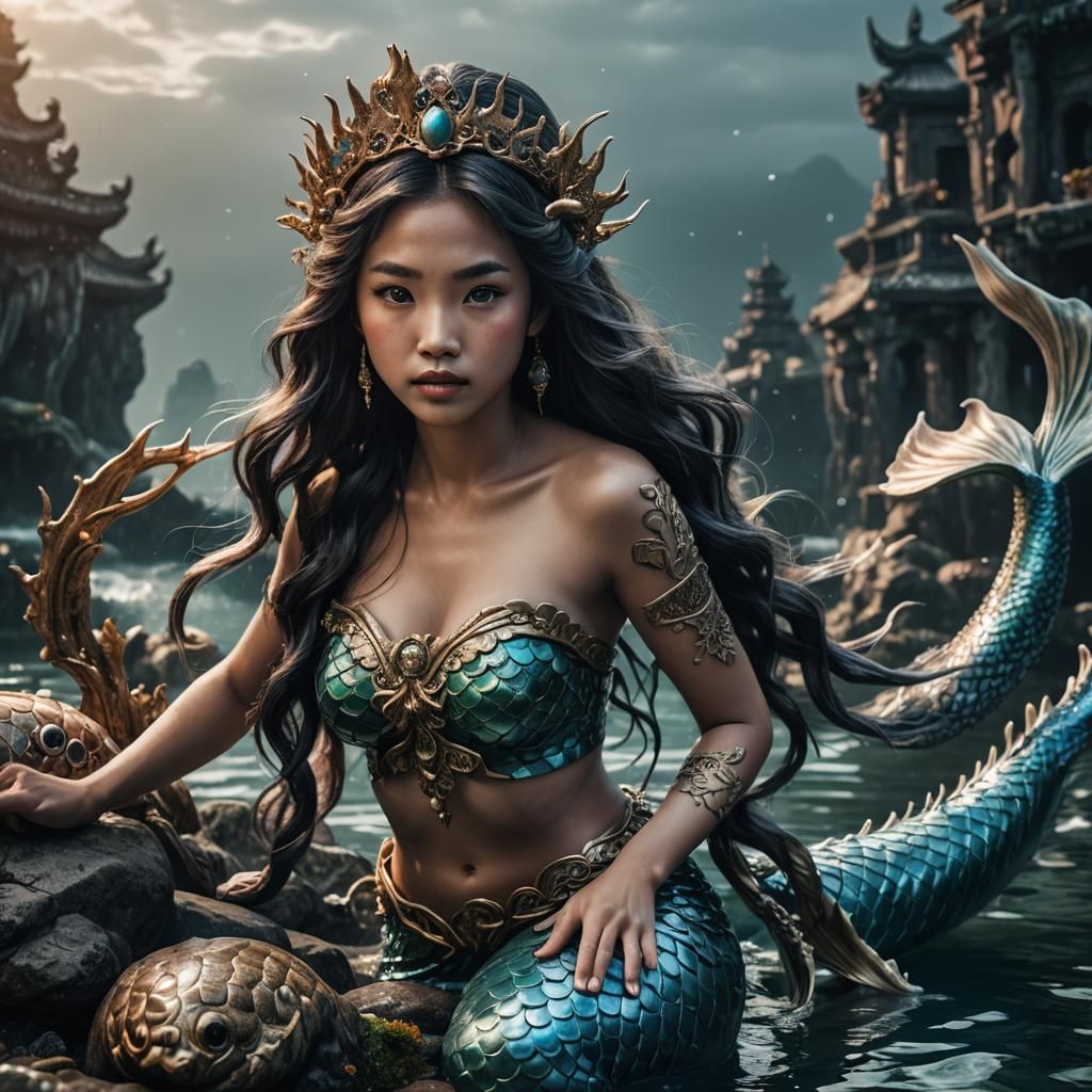 Hyperrealistic Asian Mermaid in Cinematic Lighting