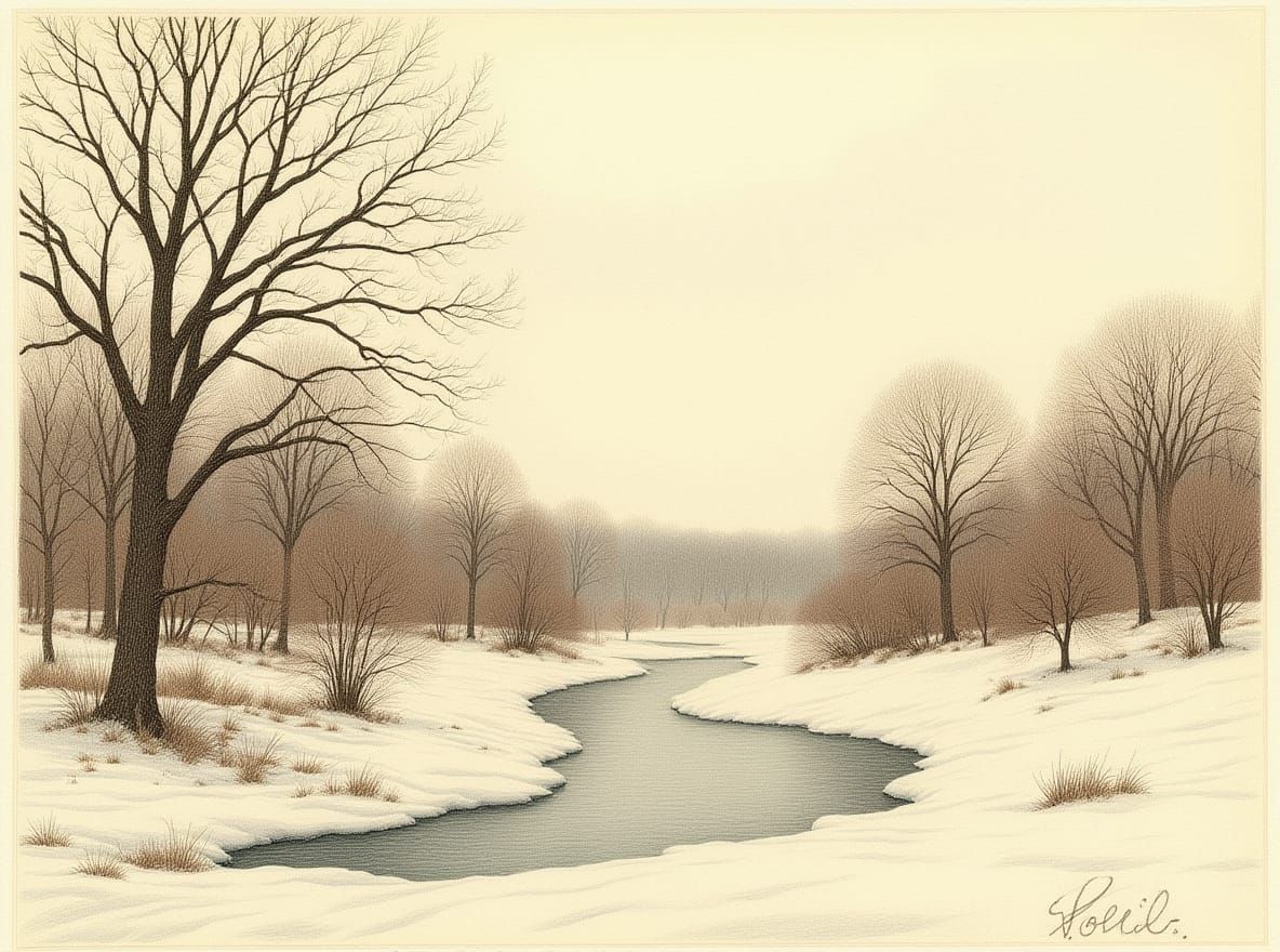 Etching of a Late Winter to Early Spring Landscape